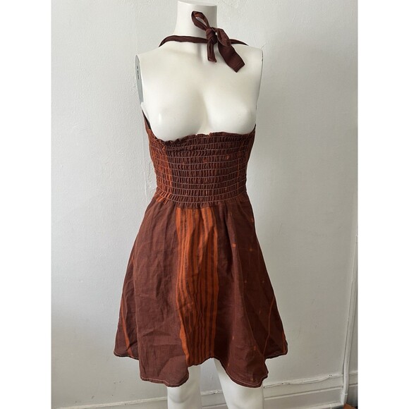 Womens Western Fairy Pinup Dress S Red Mod Halter Retro Rockabilly Ranch Boho - Picture 2 of 11